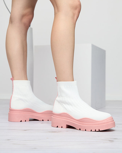 Moteriški batai ant storesnio pado baltos ir rožinės spalvos Korlic-Shoes