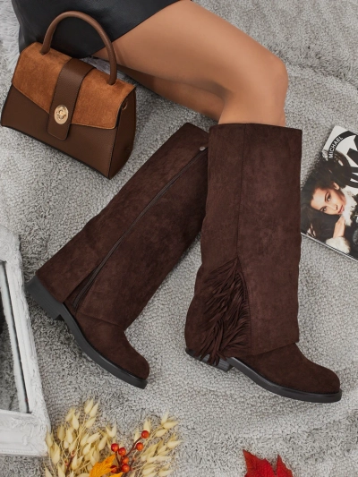 Moteriški eko zomšiniai ilgaauliai batai su aulu Ismara