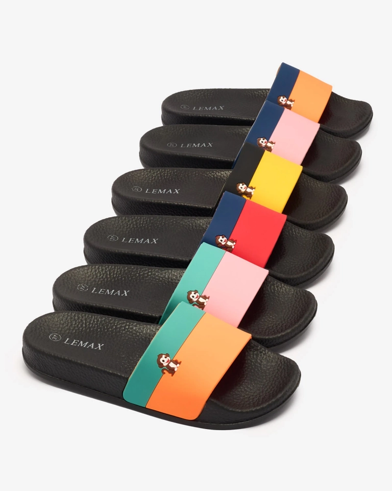 Royalfashion Žalios-oranžinės moteriškos guminės šlepetės Lierigs