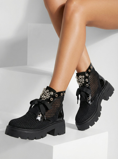 "Royalfashion" Moteriški juodi ažūriniai batai Afaserr