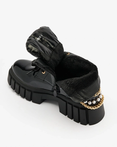 Royalfashion Moteriški lakuoti apšiltinti batai juodos spalvos Dahaff