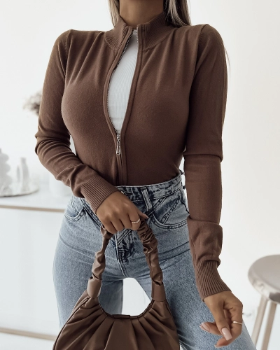 Royalfashion Коричневый свитер без пуговиц с приталенным кроем