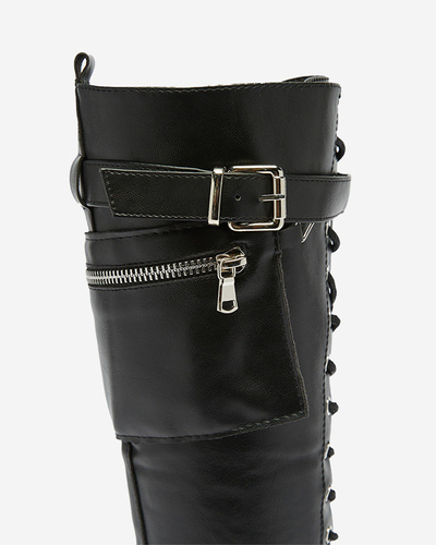 Черные рабочие ботинки с декоративными полосками на верхе. Imielin - Обувь