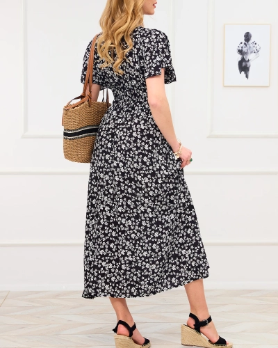 Ilga juoda moteriška suknelė su gėlių motyvais - Drabužiai