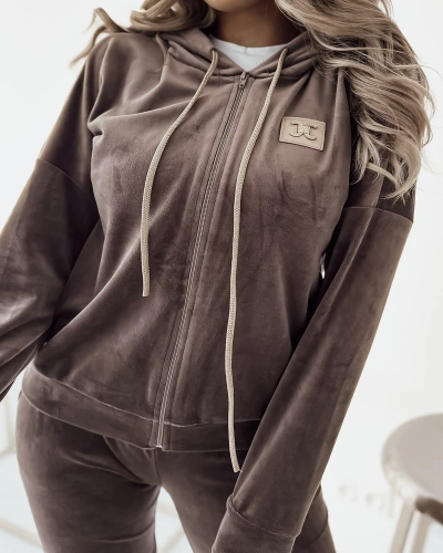 Royalfashion Rudas moteriškas džemperio komplektas su lopais