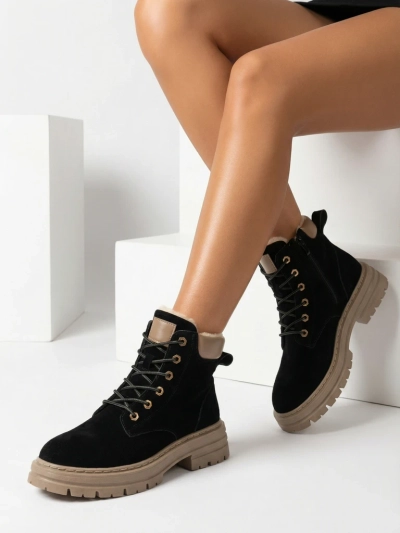 "Royalfashion" Juodos ir rudos spalvos moteriški apšiltinti traperių batai "Radoras"