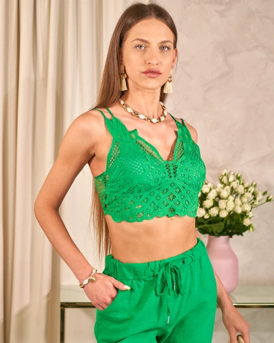 "Royalfashion" Žalias nėriniuotas marškinėlis moterims