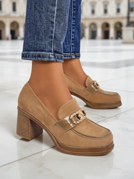 Women's Perseida Loafers – Light Brown Suede Block Heel Elegant