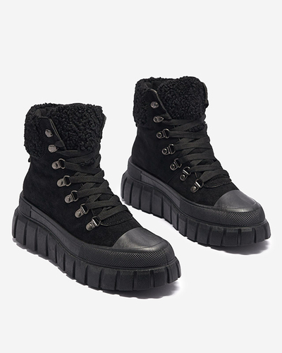 Черные женские сапоги с овчиной Vetic