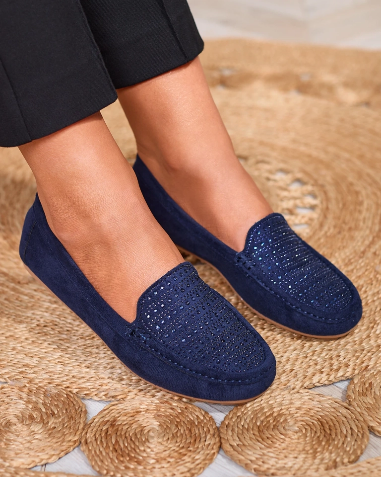 Темно-синие женские мокасины с цирконами Bretika - Обувь