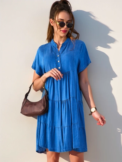 Royalfashion Женское платье в стиле туники с застежкой на горловине, деним тип