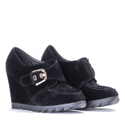 Czarne półbuty na koturnie Binevi - Obuwie