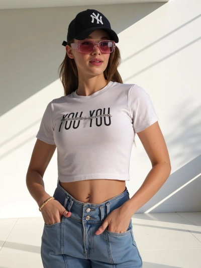 Royalfashion Женский хлопковый кроп-топ с надписью