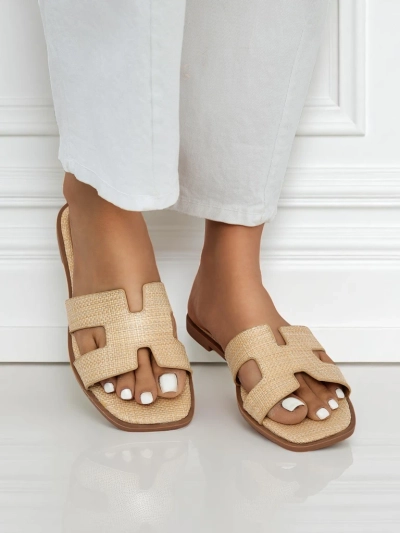 Letizia women's beige sandals comfortable flat ecological leather summer