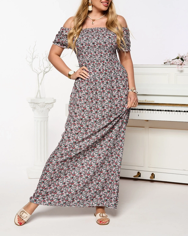 Розовое женское платье-макси а'ля шиспанка с цветочным узором - Одежда