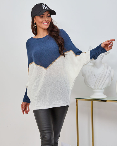 "Royalfashion" Moteriškas tamsiai mėlynos ir kreminės spalvos megztinis