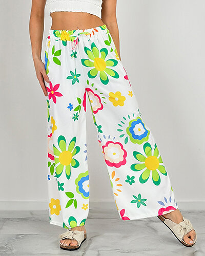 "Royalfashion" Moteriškos plačios gėlėto audinio kelnės