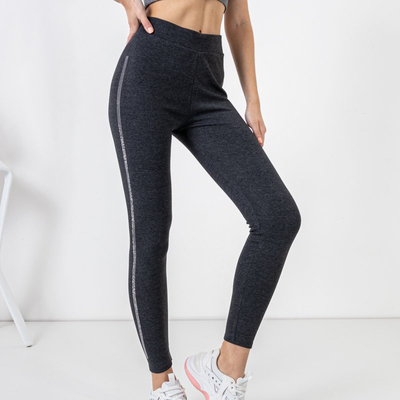 Темно-серые женские леггинсы со стразами