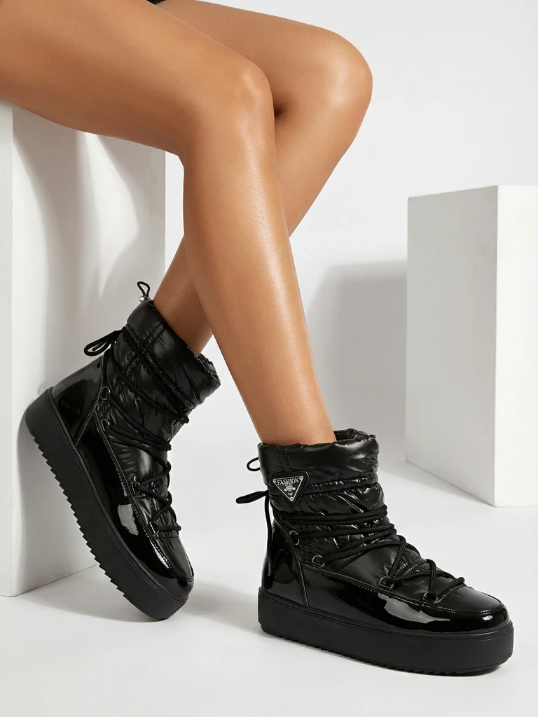 Royalfashion Moteriški auliniai batai a'la sniego batai juodos spalvos Vevnose