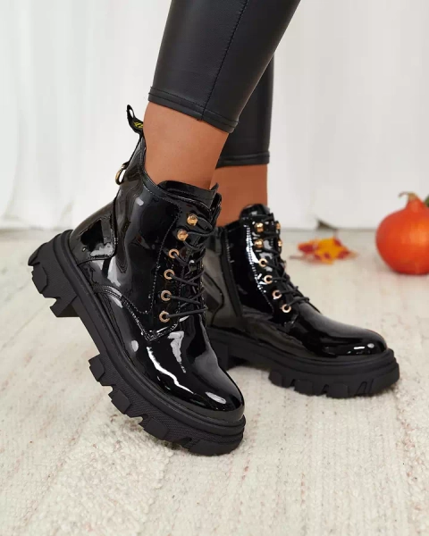 "Royalfashion" Juodi lakuoti apšiltinti moteriški batai Setogia