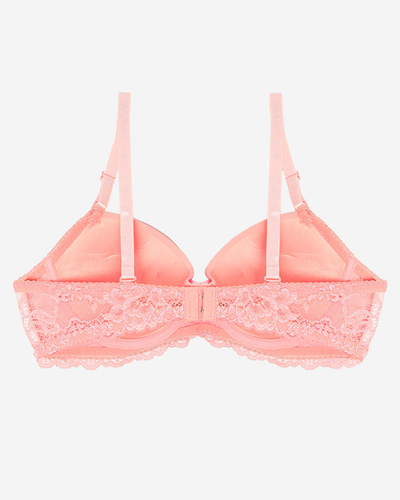 Šviesiai rožinė vienspalvė lygi moteriška liemenėlė su nėriniais - Apatiniai drabužiai