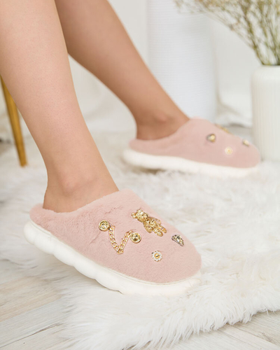 Royalfashion Розовые женские меховые тапочки с орнаментом Erserra