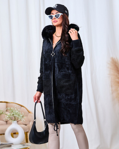 Royalfashion Черное женское пальто с имитацией меха