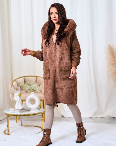 Royalfashion Коричневое женское пальто из искусственного меха