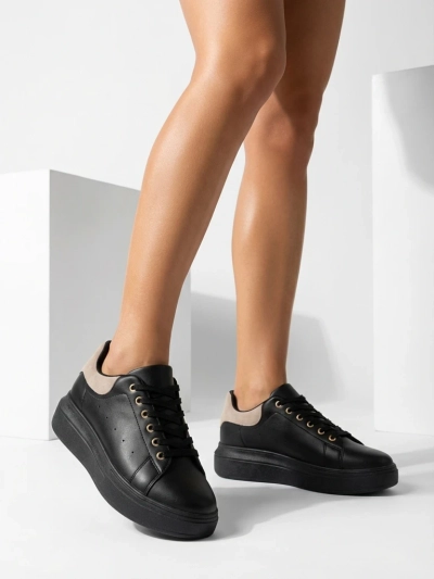 Moteriški juodi Royalfashion Callista kedai su platforma, pagaminti iš ekologiškos odos