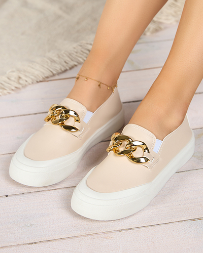 Smėlio spalvos moteriški užsegami batai ant storesnio pado su Senula dekoracija - Avalynė