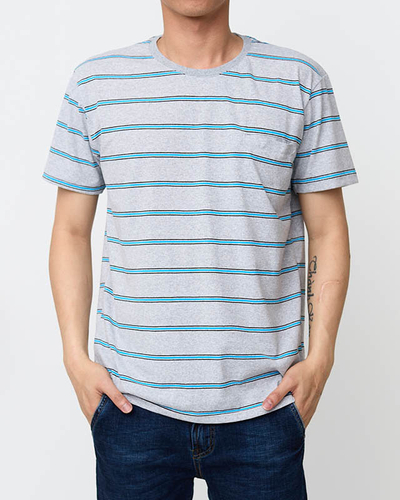 Серая мужская хлопковая футболка в полоску - Одежда