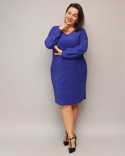 Royalfashion Блестящее женское платье до колена темно-синего цвета PLUS SIZE