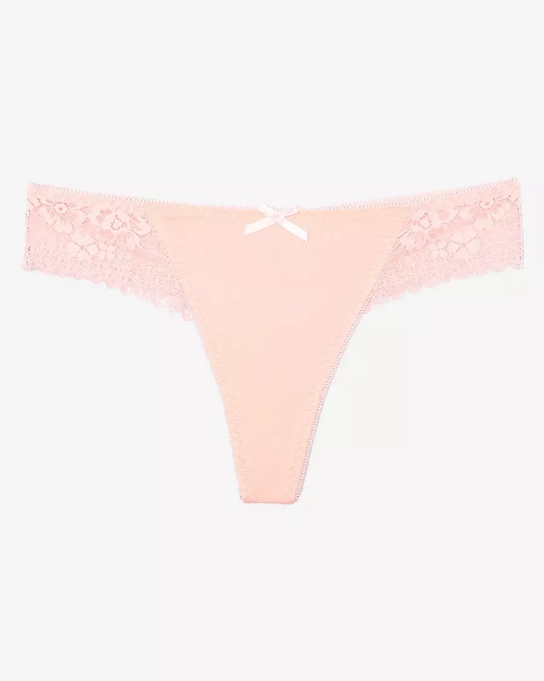 Moteriškos medvilninės tamprios kelnaitės su rausvais nėriniais - apatinis trikotažas