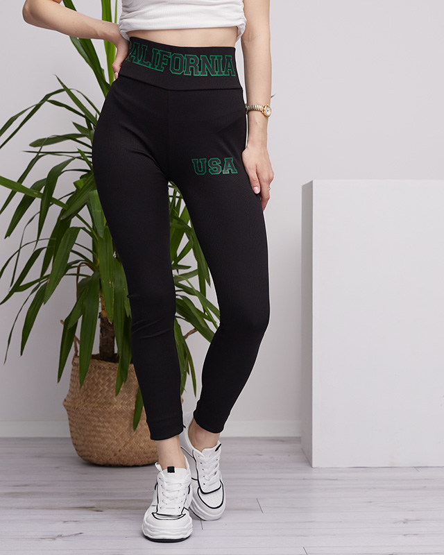 Moteriški juodi briaunoti antblauzdžiai su žaliomis raidėmis - Drabužiai