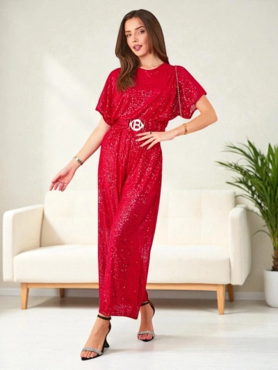 Женский длинный комбинезон Royalfashion с пайетками