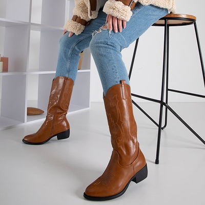 Женские ковбойские сапоги из экокожи верблюжьего цвета Peitra - Обувь