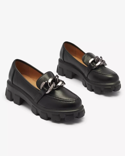 Женские мокасины из экокожи черного цвета с орнаментом Bovano- Footwear
