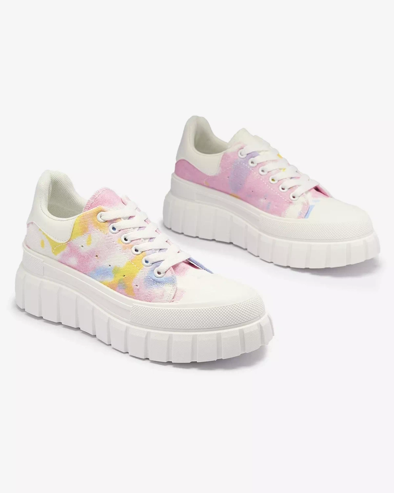 Rožinės ir baltos spalvos moteriški teniso bateliai su raštu Lonoll- Footwear