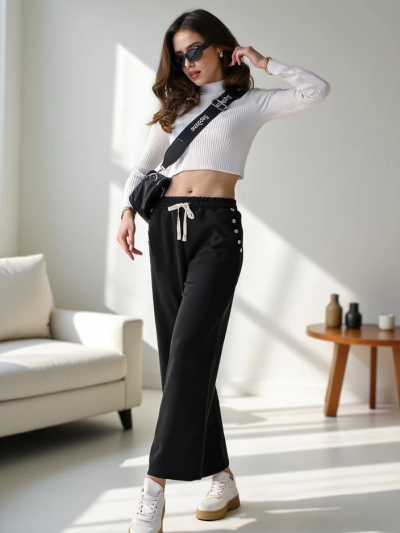 Широкие спортивные брюки Royalfashion для женщин с стразами