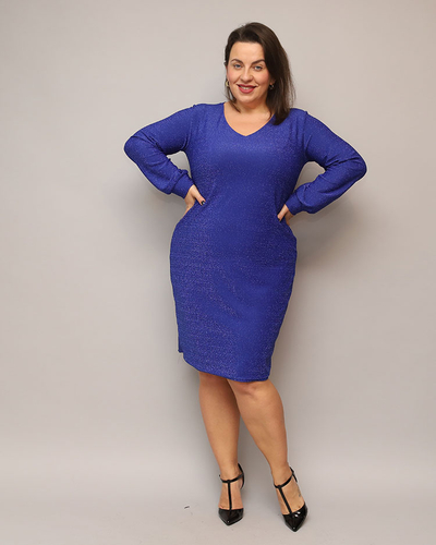 Royalfashion Блестящее женское платье до колена темно-синего цвета PLUS SIZE