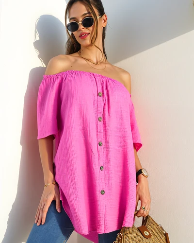 Royalfashion Medvilnės moteriška bluzonė a'la Ispanijos stiliaus su dekoratyviniais mygtukais