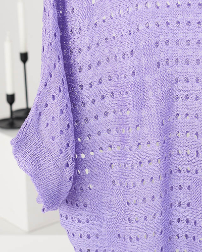 Moteriškas violetinis ažūrinis megztinis nuleistais pečiais - Drabužiai