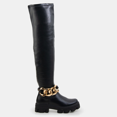 Черные женские сапоги на цепочке Potelia