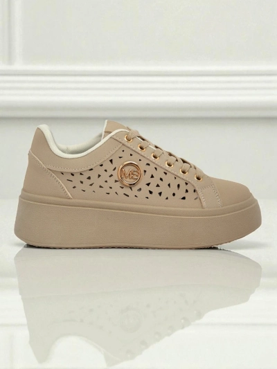 Cleo Ecru Platino – beżowe sneakersy na platformie Royalfashion skóra eko