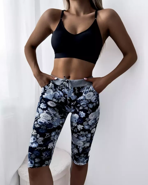 Синие женские леггинсы 3/4 длины с узором PLUS SIZE