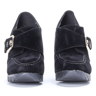 Czarne półbuty na koturnie Binevi - Obuwie