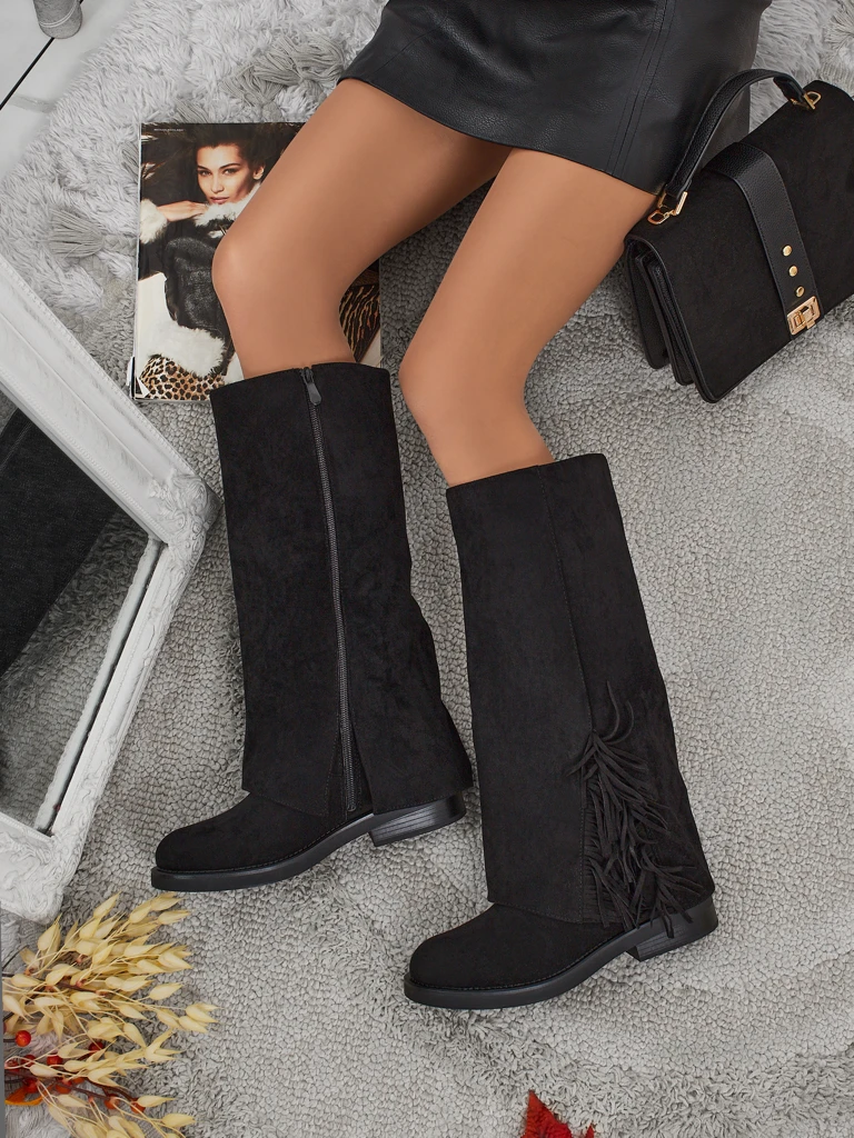 Moteriški eko zomšiniai ilgaauliai batai su aulu Ismara