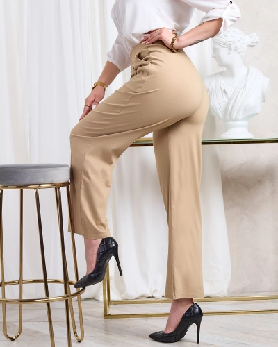 "Royalfashion" Šviesiai rudos moteriškos plačios medžiaginės kelnės