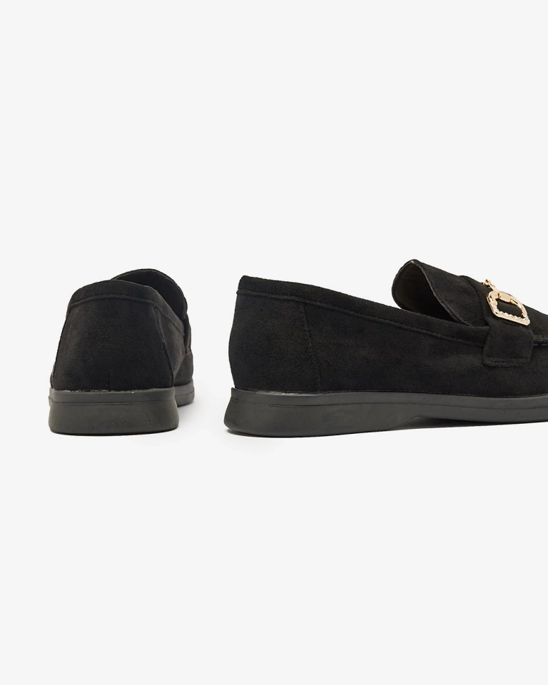 Juodi moteriški mokasinai su aukso puošmena Neterri - Avalynė