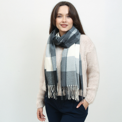 Черно-белый женский теплый клетчатый шарф - Аксессуары